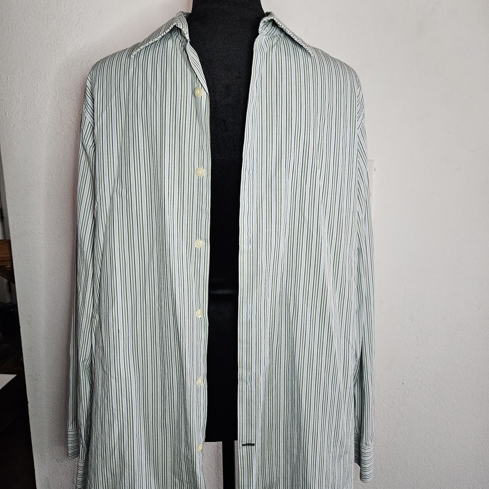 Banana Republic Light Green & White Striped Shirt Jacket